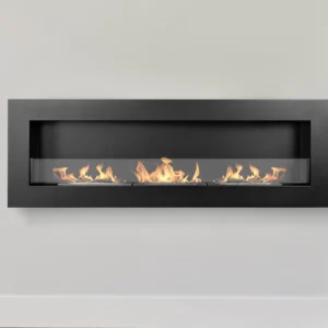 Bioethanol-Wandkamin BOX 1200 × 400 – Schwarz Strukturmatt mit Glasscheibe