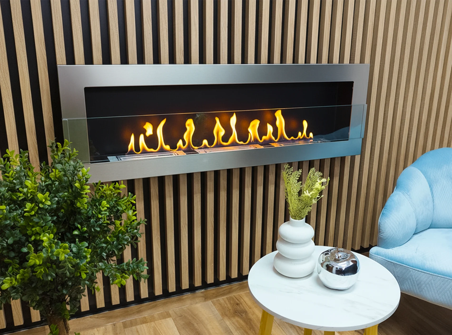 5271 Bio-Kamin 1200x400 Inox Silber mit Glas