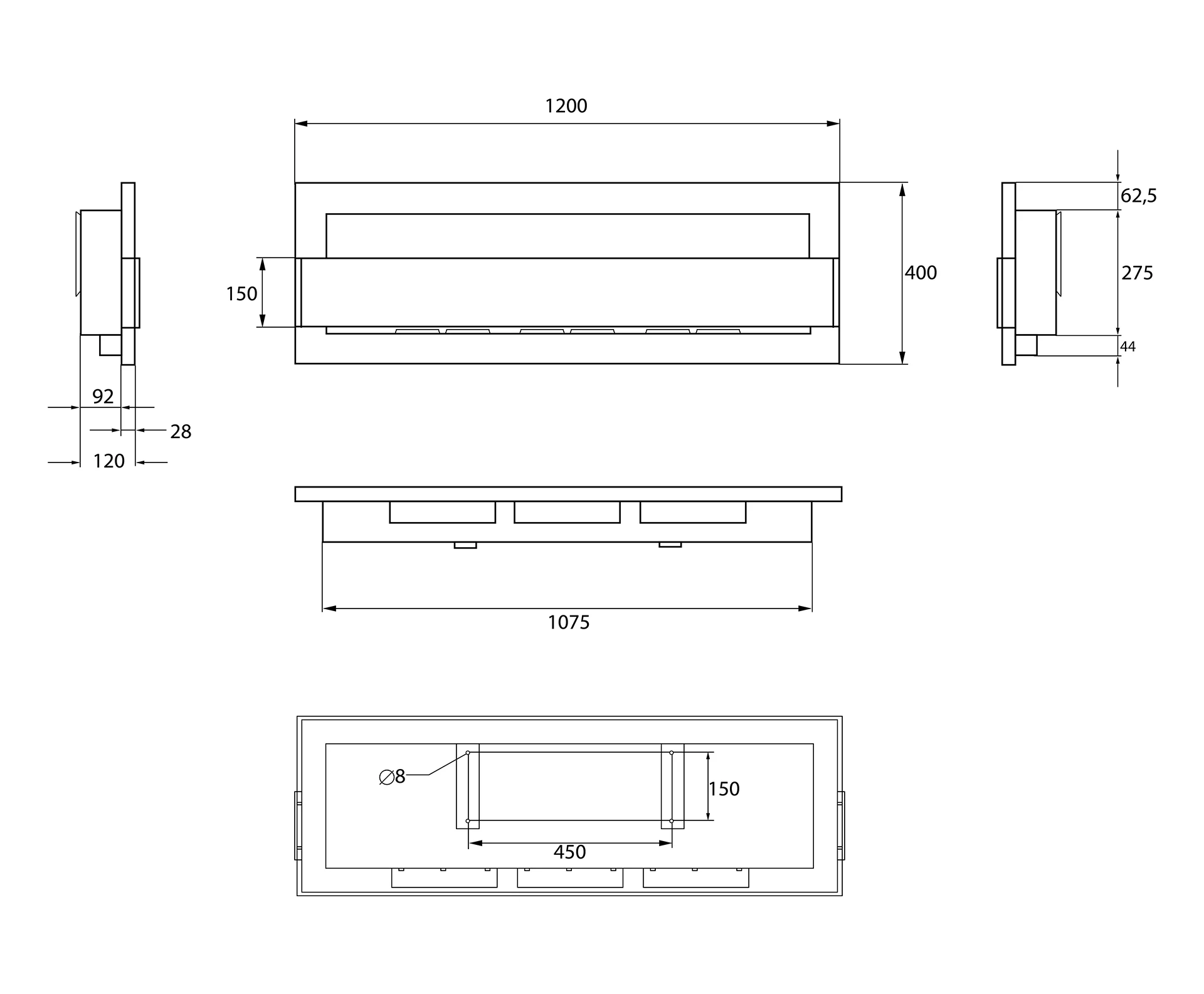5273 Bio-Kamin 1200x400 Inox Silber mit Glas