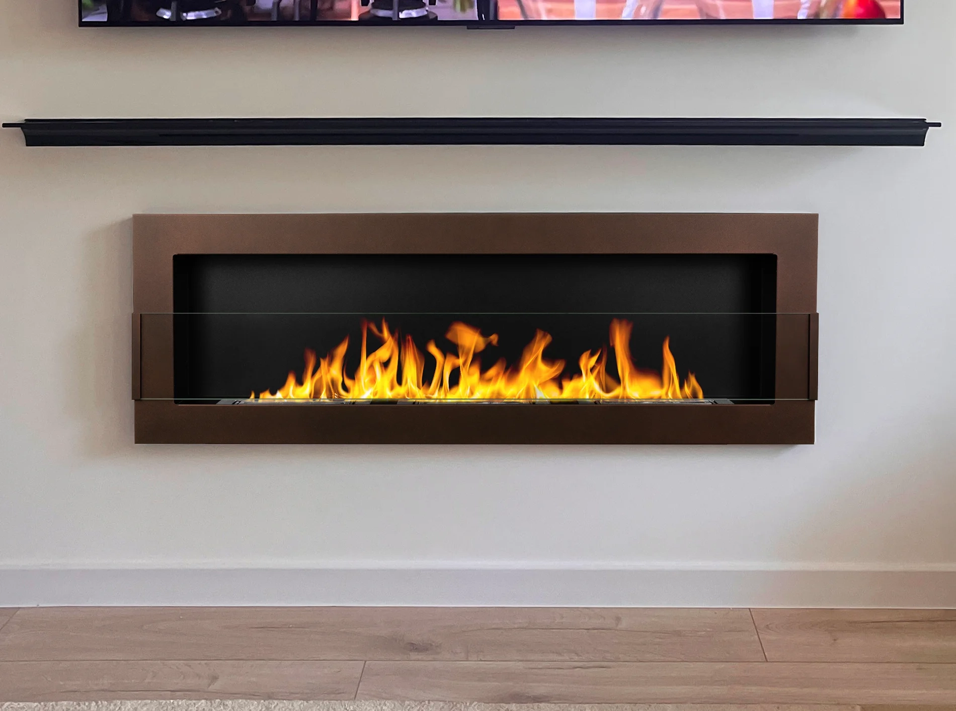 5298 Bio-Kamin 1200x400 braun matt mit Glas