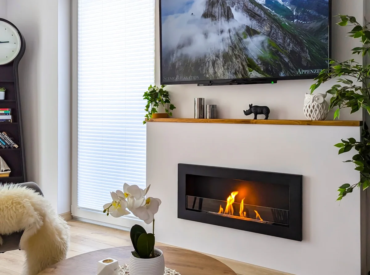 5372 Bio-Kamin 900x400 SLIM Schwarz strukturiert mit Glas