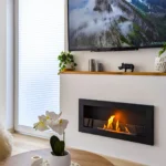 Bioethanol-Wandkamin 900 × 400 Slim – Schwarz Strukturmatt mit Glasscheibe