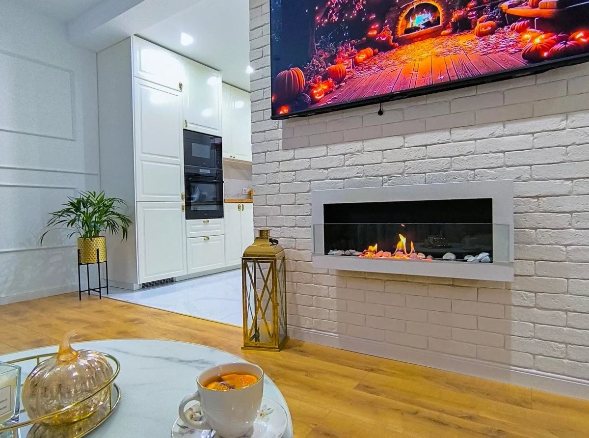 5375 Bio-Kamin 900x400 mit Glas Weiß Hochglanz