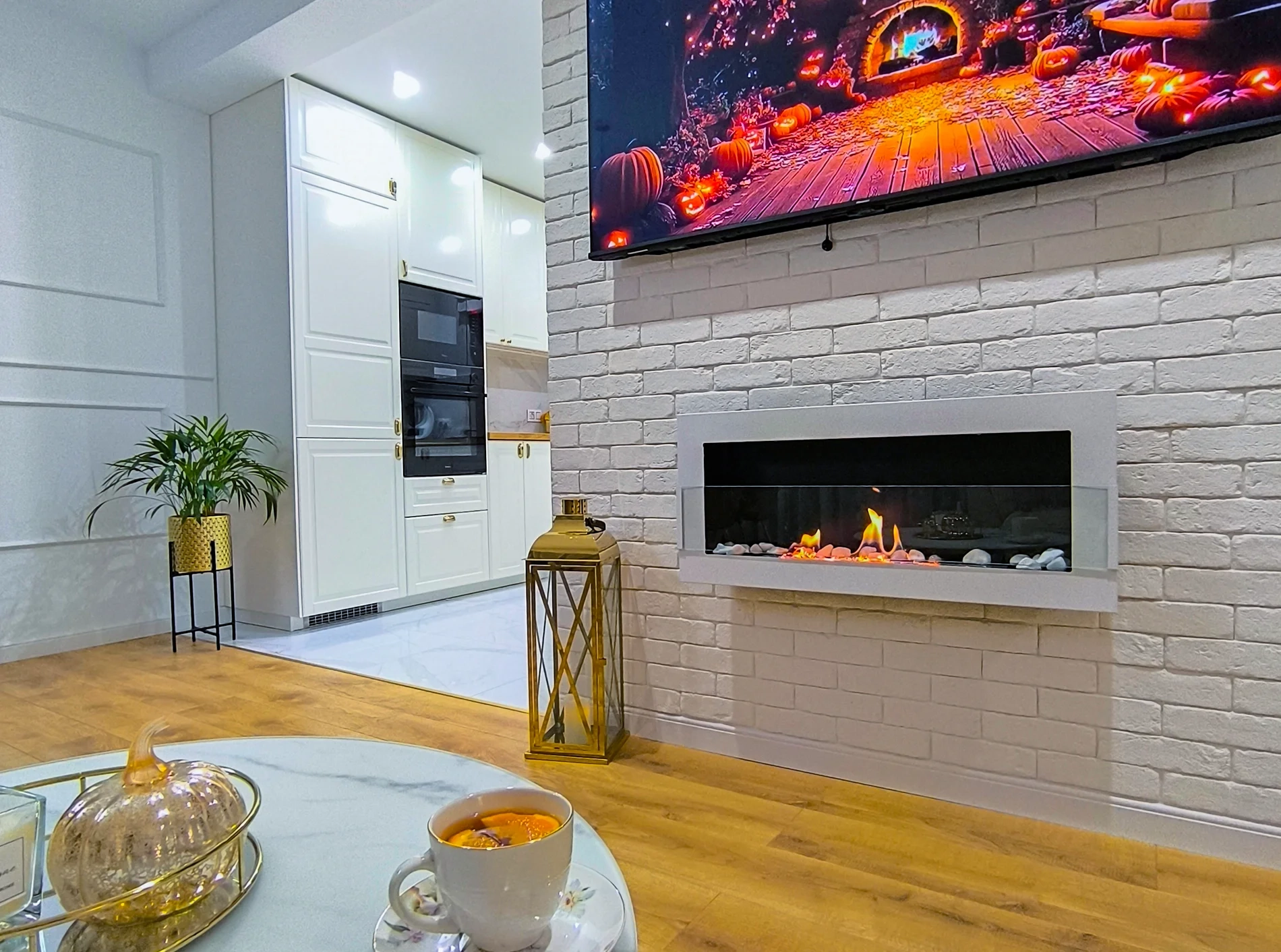 5375 Bio-Kamin 900x400 mit Glas Weiß Hochglanz