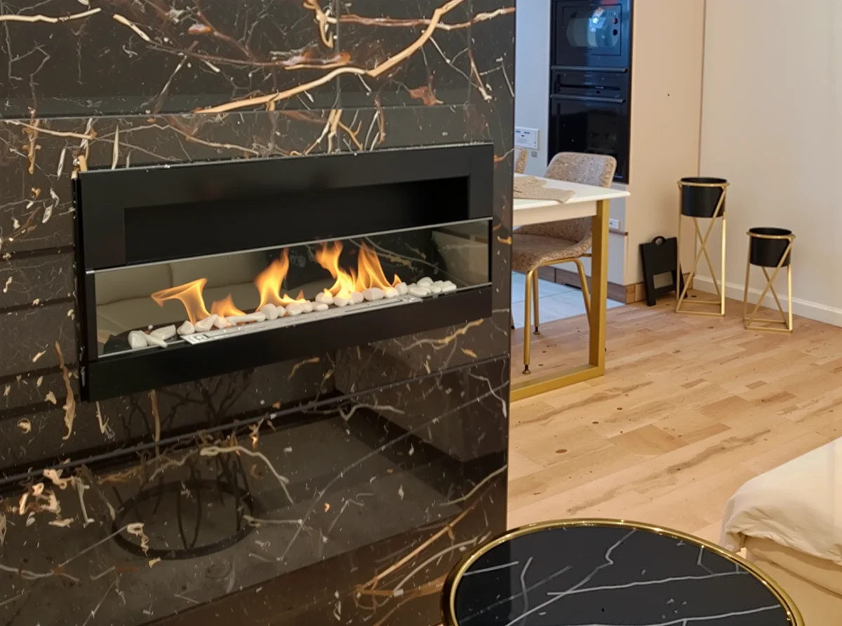 Wandbioethanolofen mit Glas 900x400 schwarz glänzend