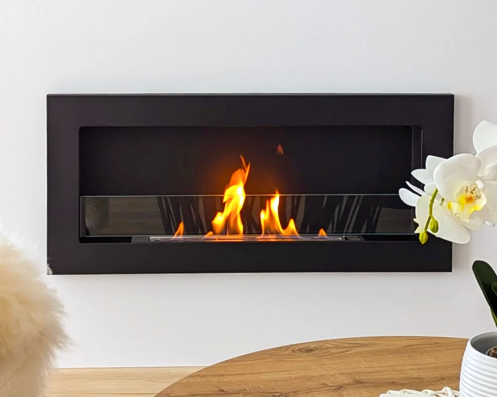 5402 Bio-Kamin 900x400 SLIM Schwarz matt mit ÖFFNENDEM Glas