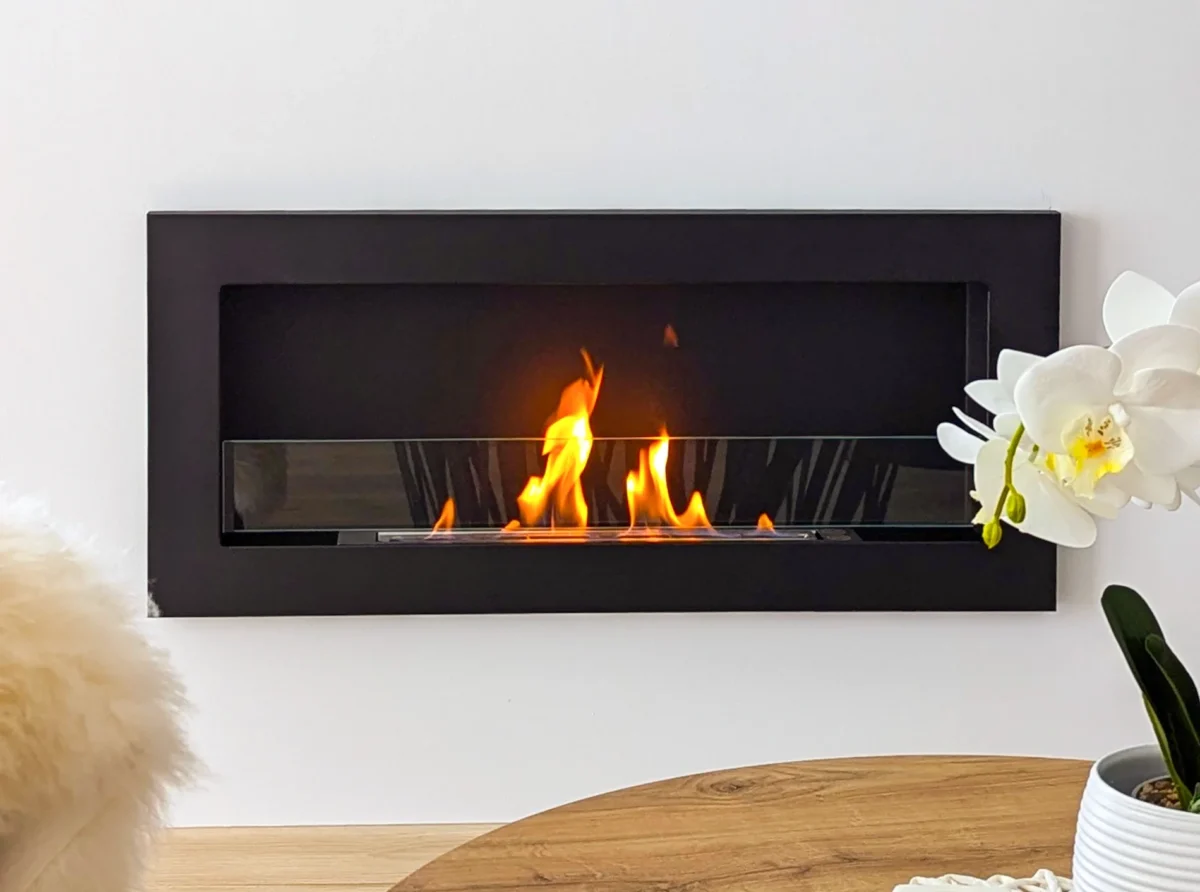 5402 Bio-Kamin 900x400 SLIM Schwarz matt mit ÖFFNENDEM Glas