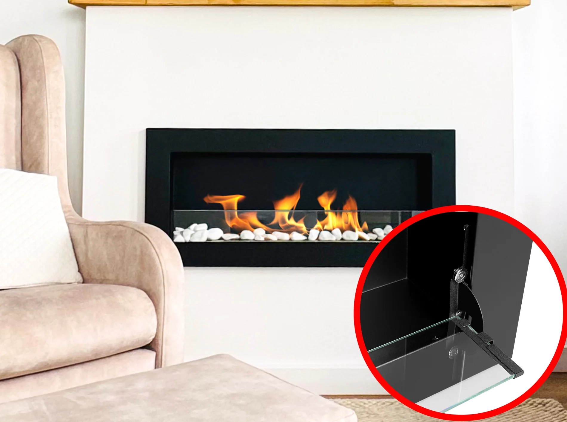 5408 Bio-Kamin 900x400 SLIM Schwarz matt mit ÖFFNENDEM Glas