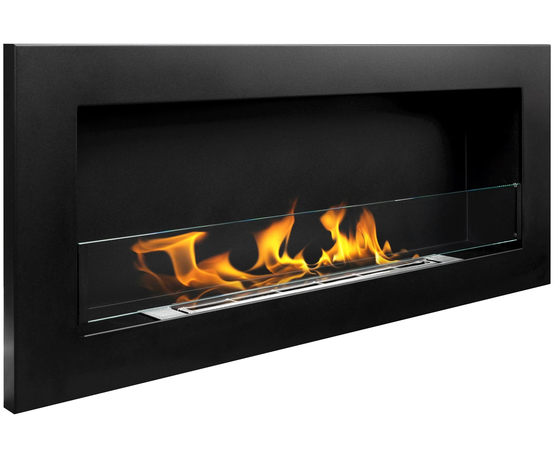 5409 Bio-Kamin 900x400 SLIM Schwarz matt mit ÖFFNENDEM Glas