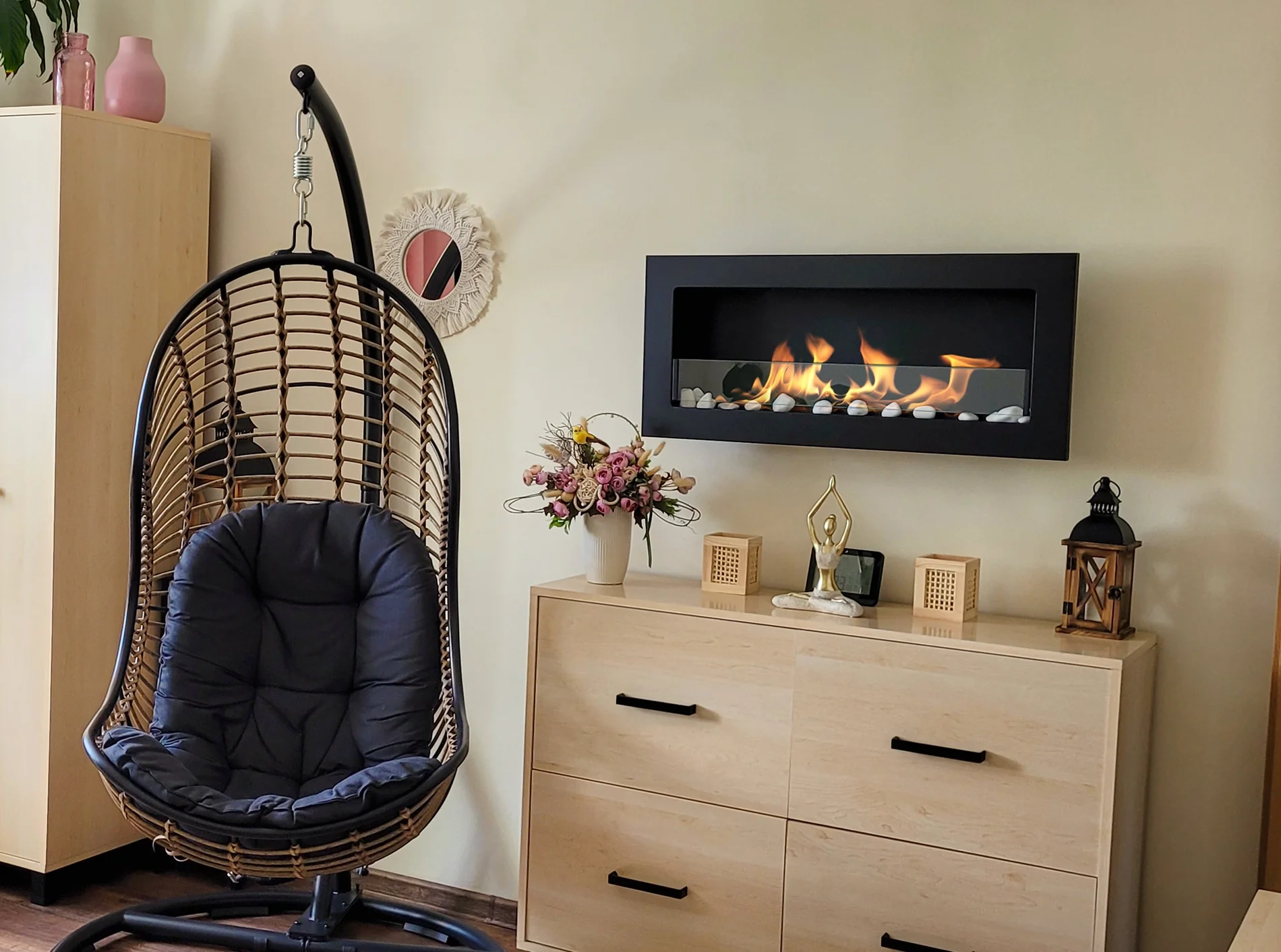 5410 Bio-Kamin 900x400 SLIM Schwarz matt mit ÖFFNENDEM Glas