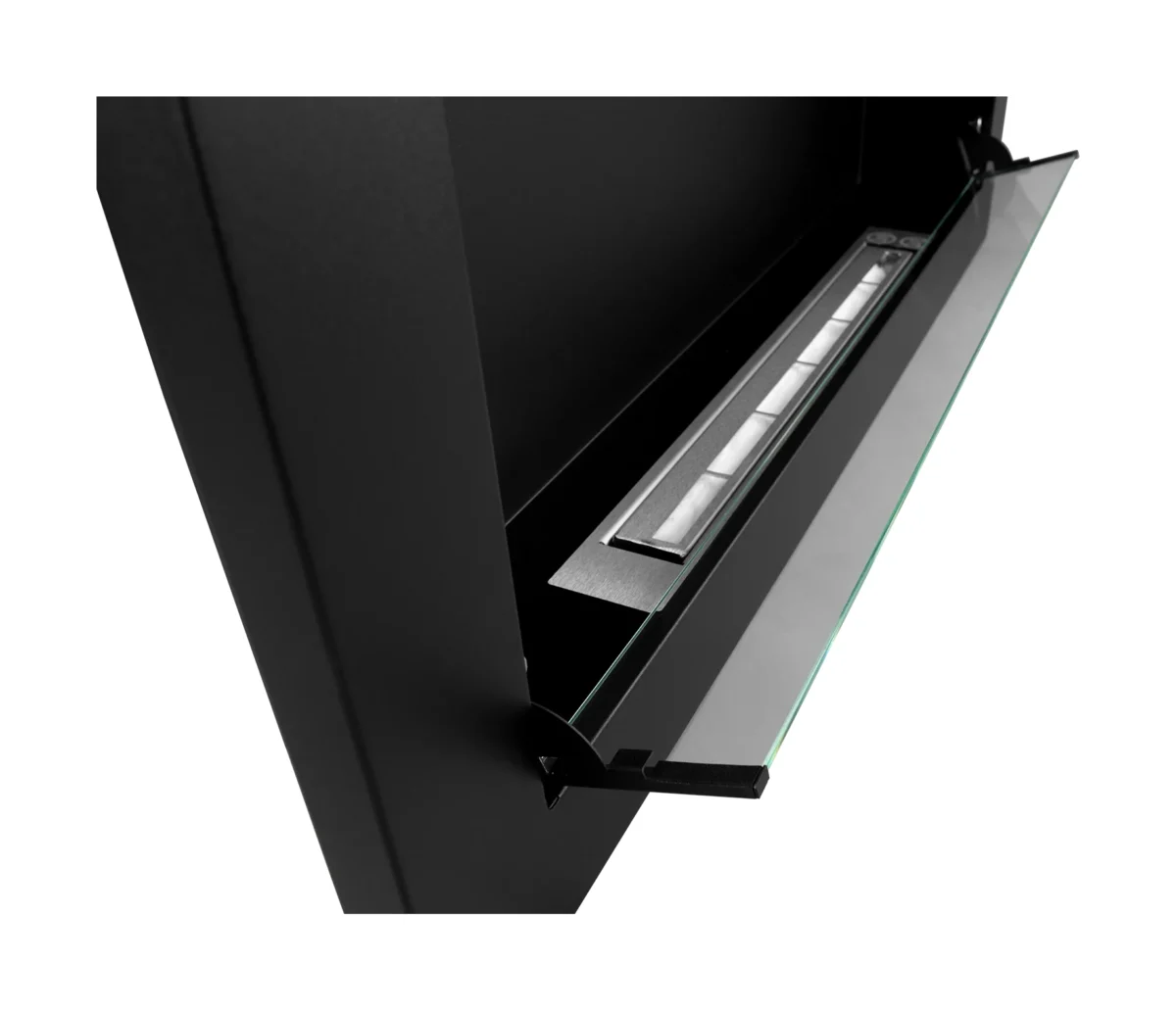 5414 Bio-Kamin 900x400 SLIM Schwarz matt mit ÖFFNENDEM Glas