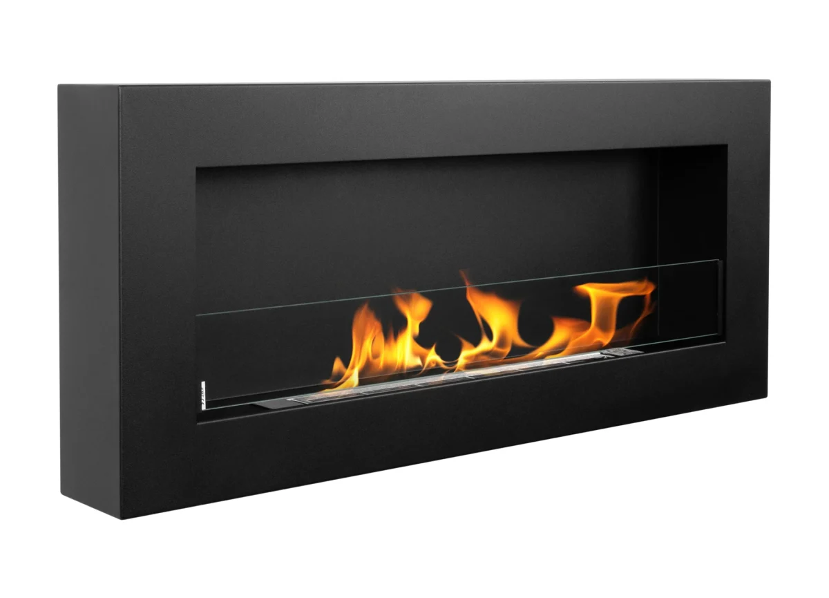 Biokamin Box 900x400 schwarz matt mit ÖFFNENDEM Glas