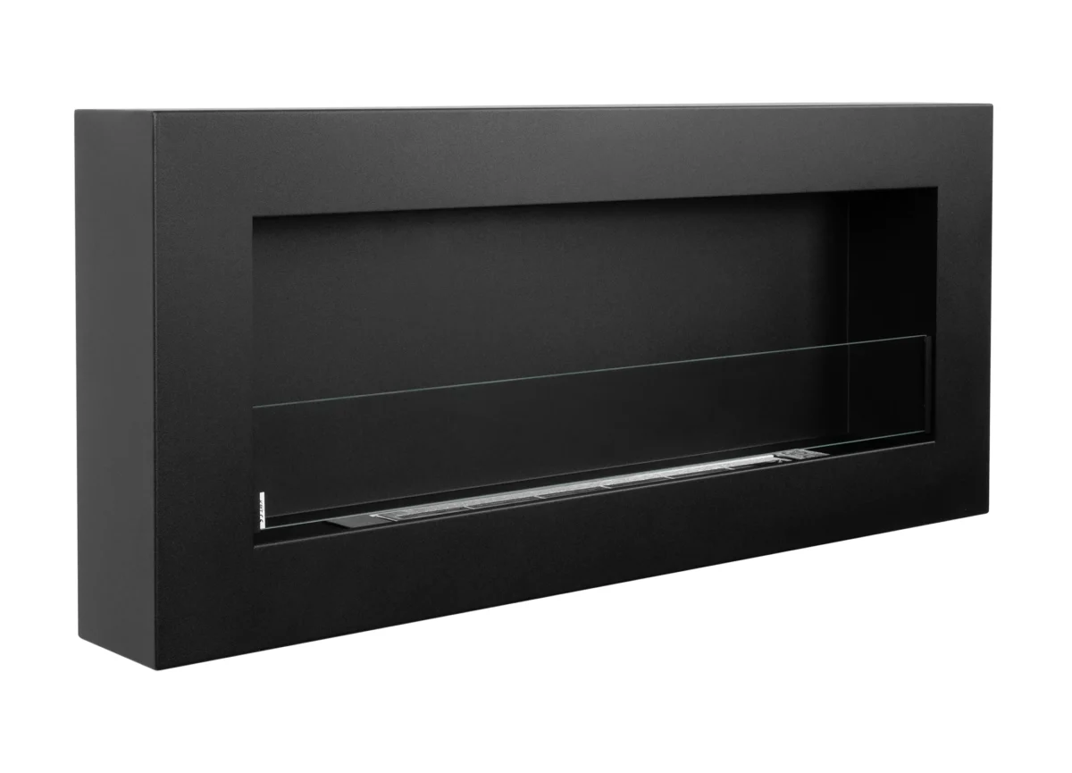 Biokamin Box 900x400 schwarz matt mit ÖFFNENDEM Glas