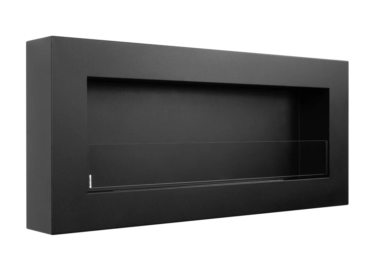 Biokamin Box 900x400 schwarz matt mit ÖFFNENDEM Glas