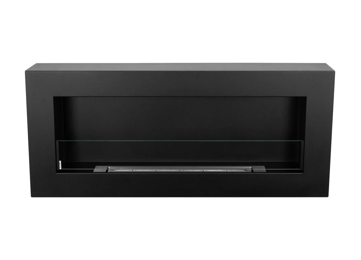 Biokamin Box 900x400 schwarz matt mit ÖFFNENDEM Glas