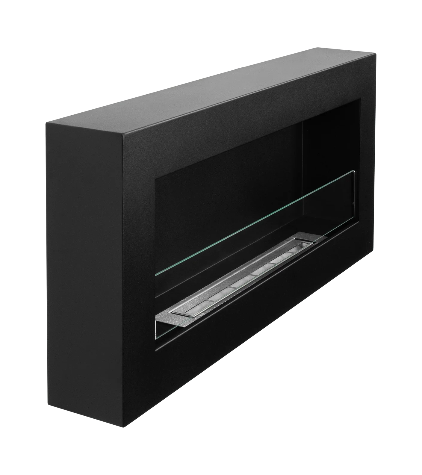 Biokamin Box 900x400 schwarz matt mit ÖFFNENDEM Glas