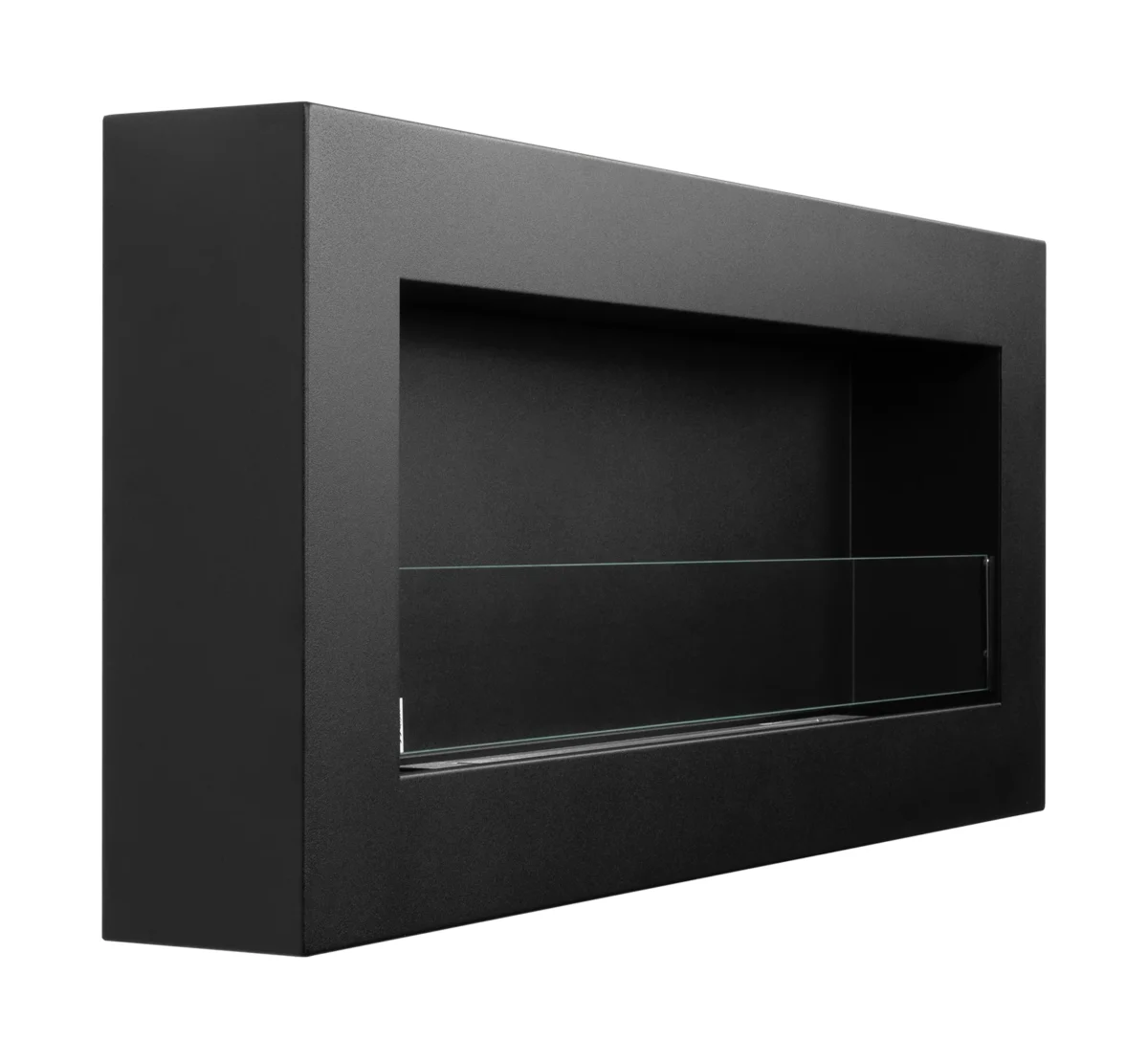 Biokamin Box 900x400 schwarz matt mit ÖFFNENDEM Glas