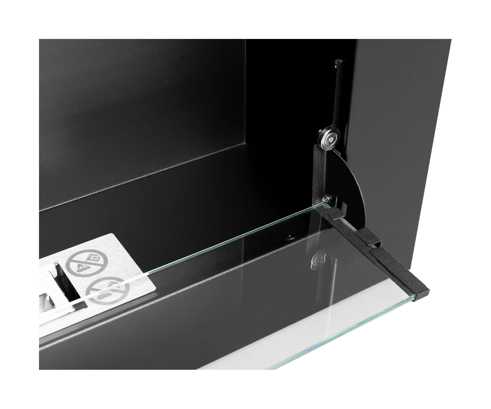 Biokamin Box 900x400 schwarz matt mit ÖFFNENDEM Glas
