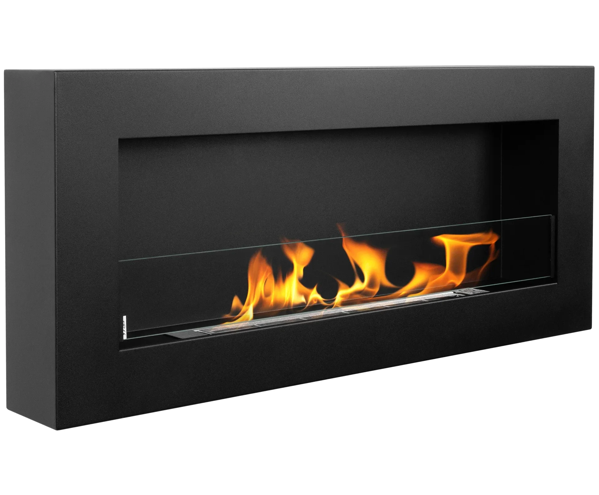 Biokamin Box 900x400 schwarz matt mit ÖFFNENDEM Glas