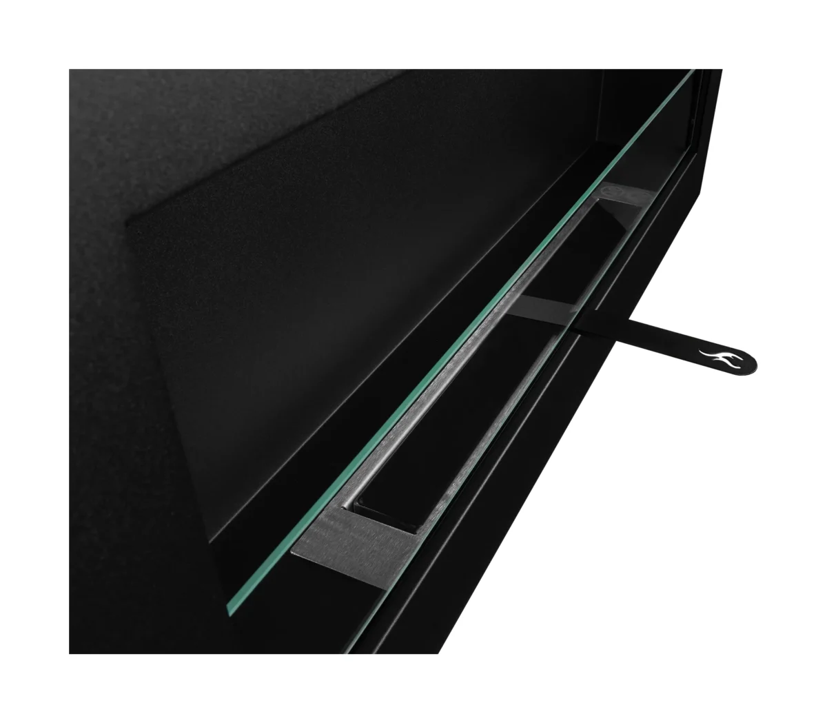 Biokamin Box 900x400 schwarz matt mit ÖFFNENDEM Glas