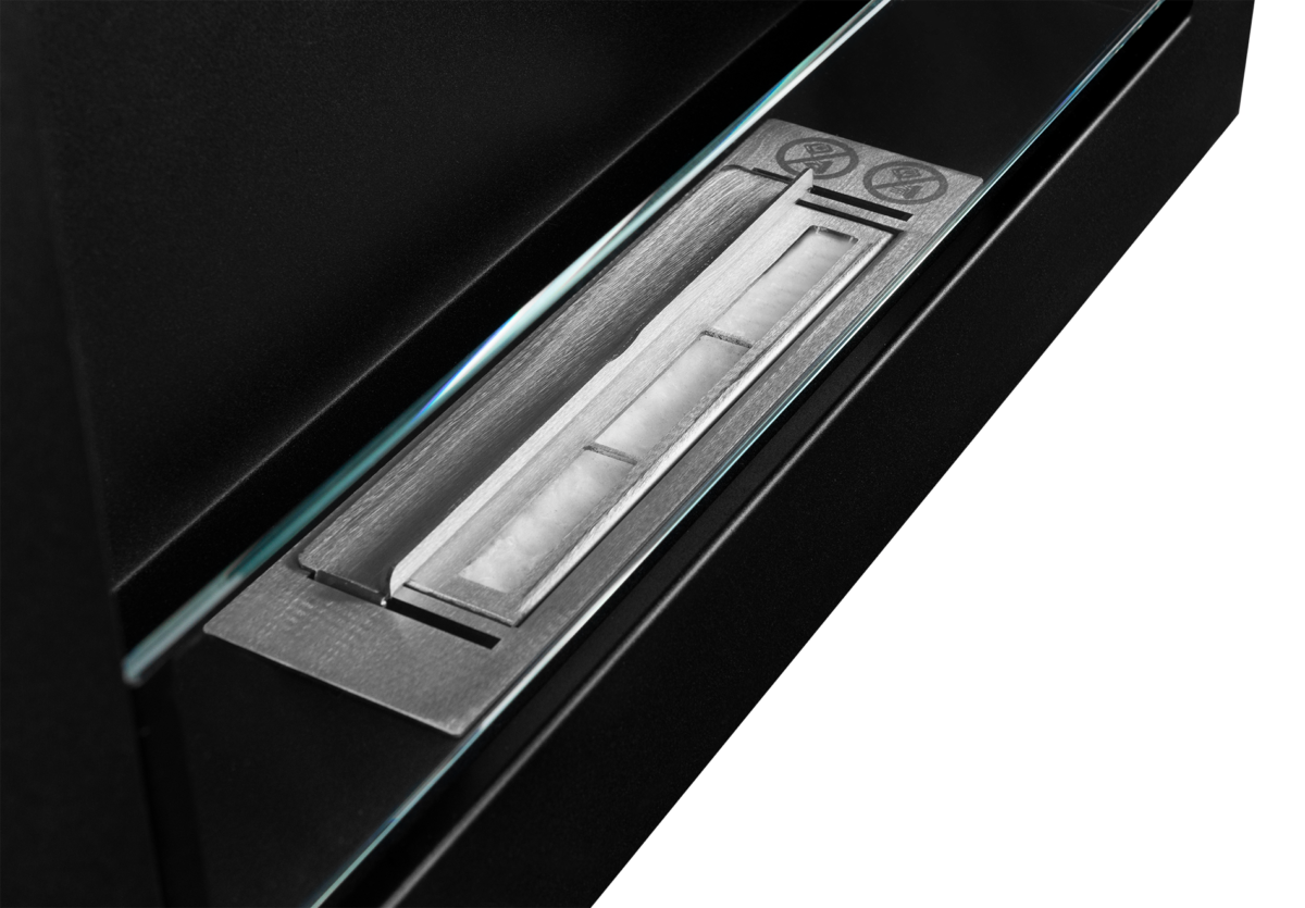 5463 Biokamin 650x400 Slim Schwarz mit ÖFFNENDEM Glas