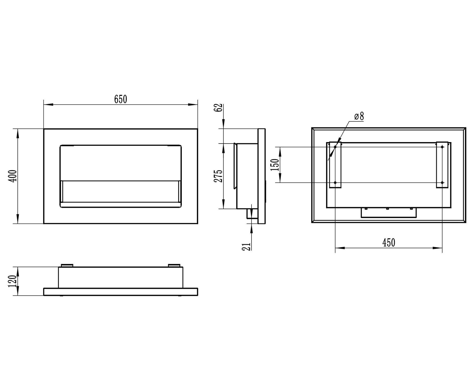 5472-1 Biokamin 650x400 Slim Schwarz mit ÖFFNENDEM Glas