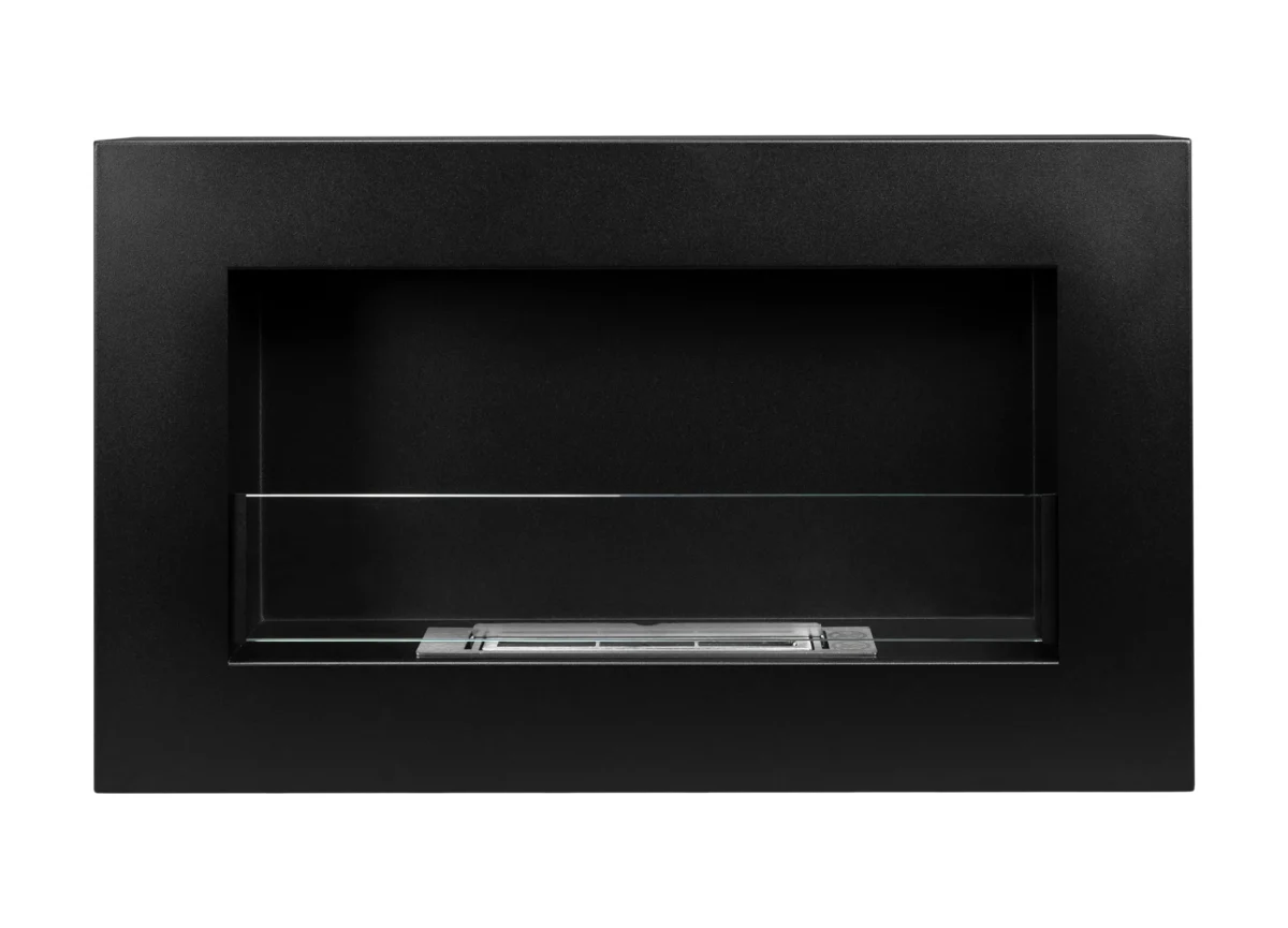 BIOKAMIN BOX 650X400 schwarz matt mit ÖFFNENDEM Glas